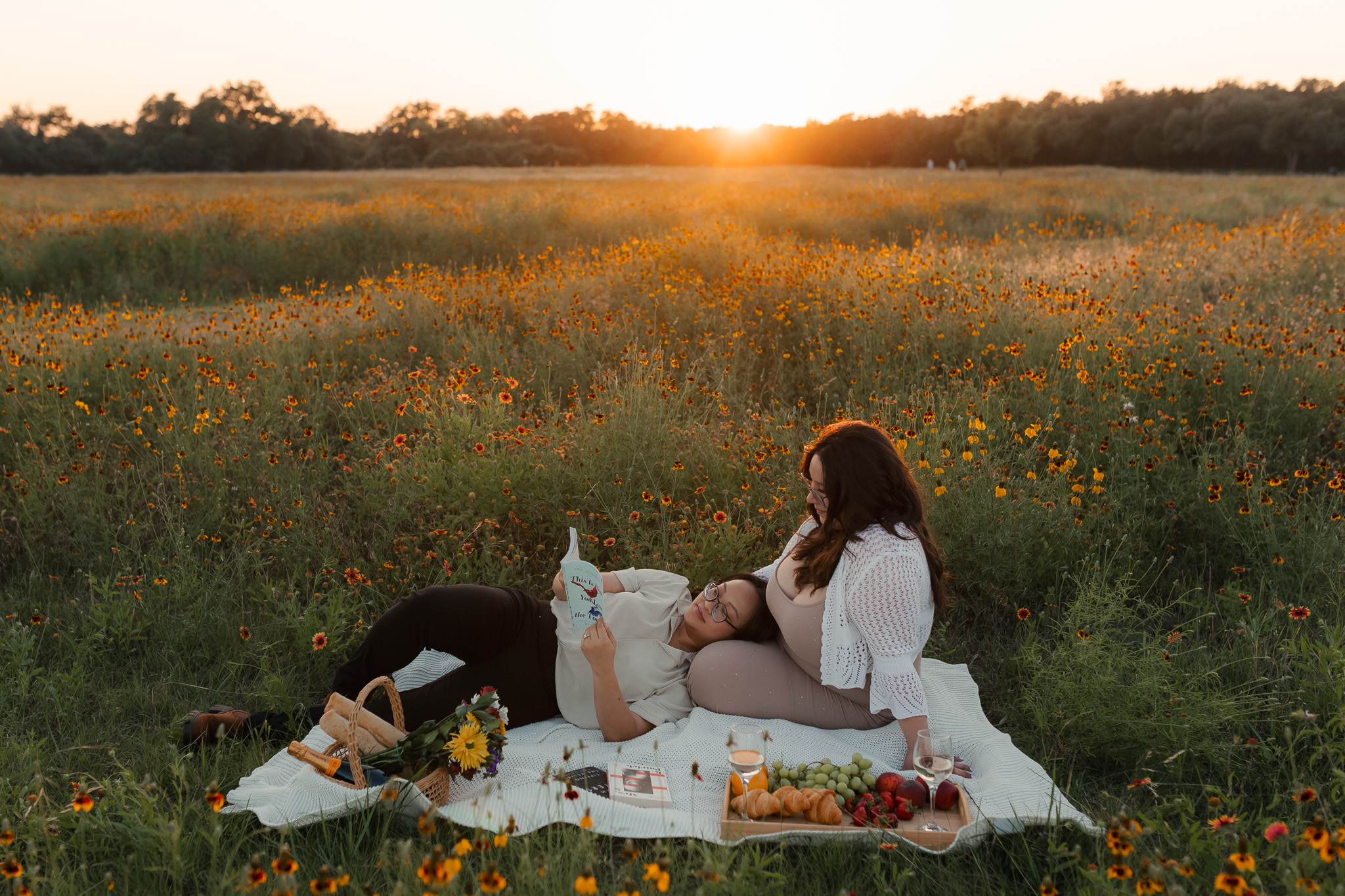 golden hour picnic engagement session captured by Austin documentary wedding photographer