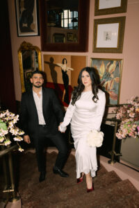 chic, romantic, editorial engagement session at a bar called Tiger Lily ATX captured by Austin engagement photographer