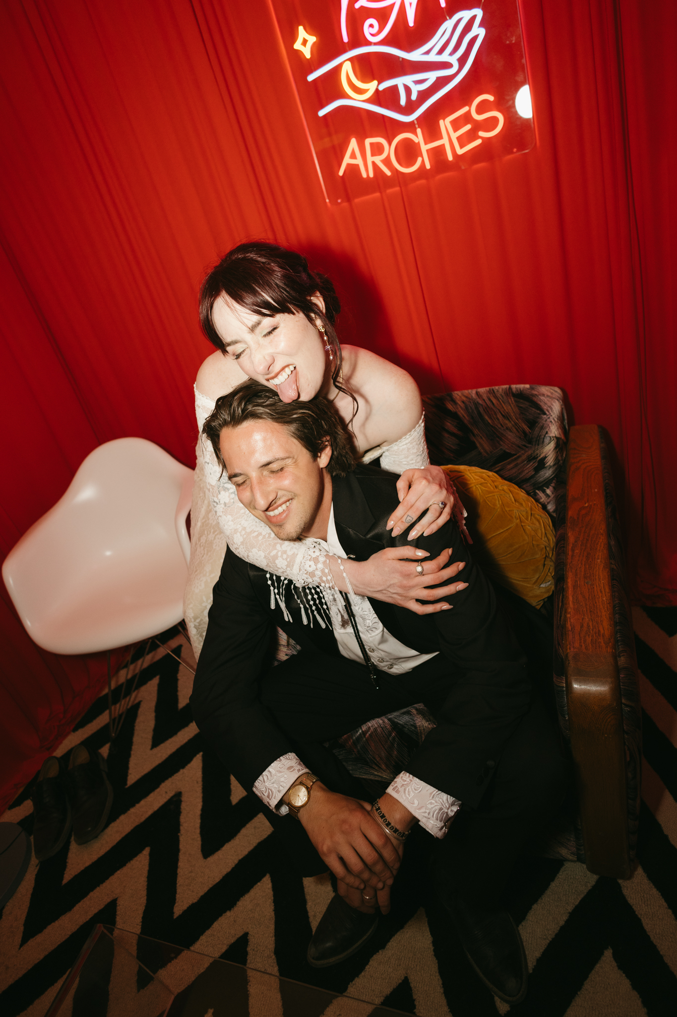 editorial photo of a just-married couple at their DIY desert wedding captured by Joshua Tree wedding photographer