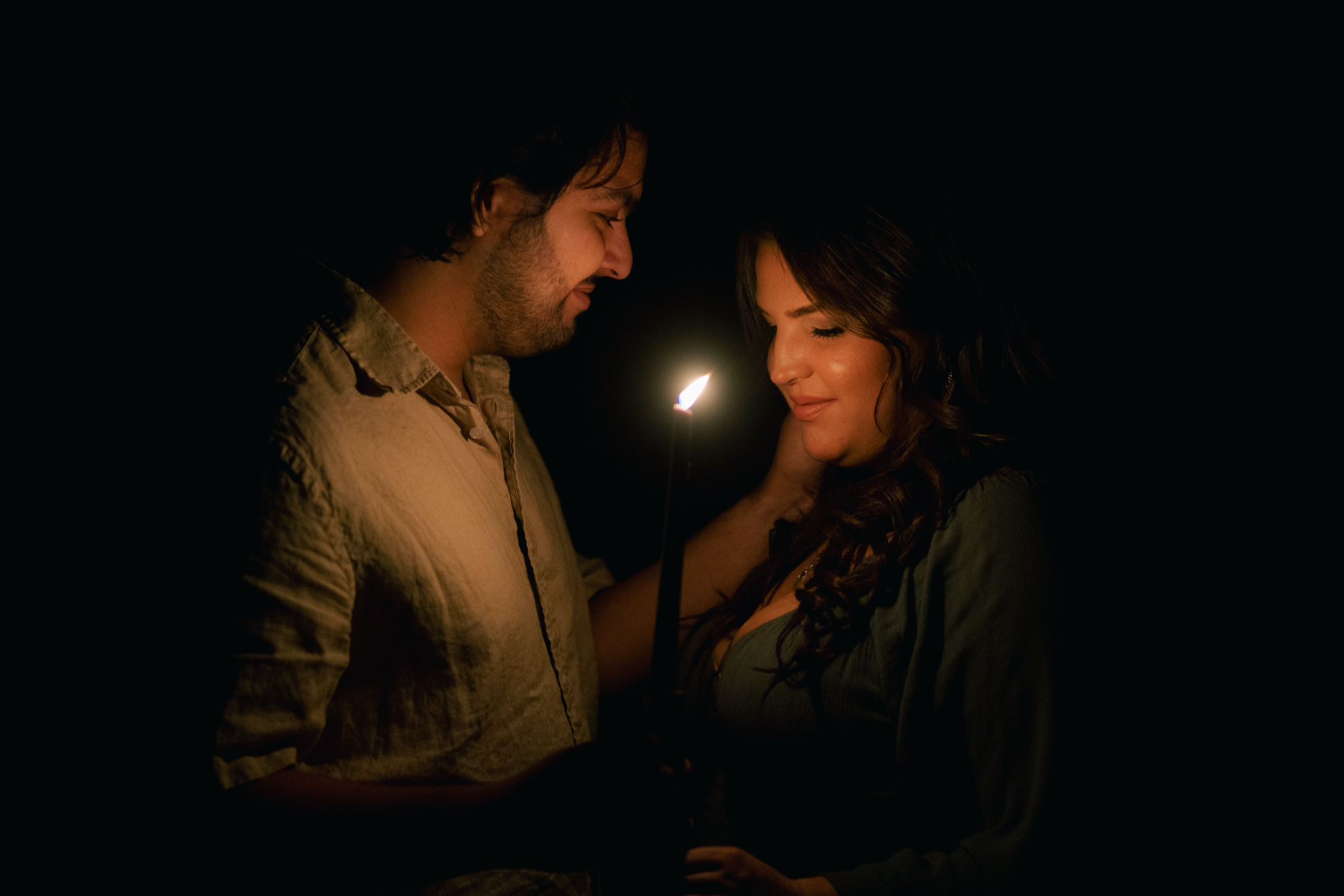 moody engagement photo of a couple captured by Los Angeles engagement photographer