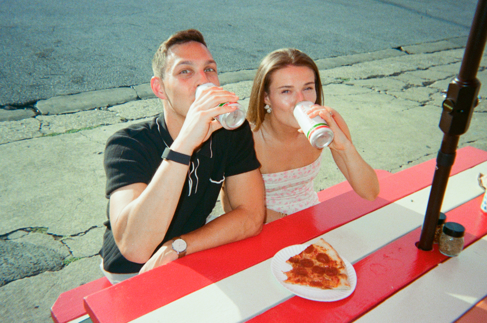 Austin engagement session at Home Slice Pizza on South Congress captured on 35mm film